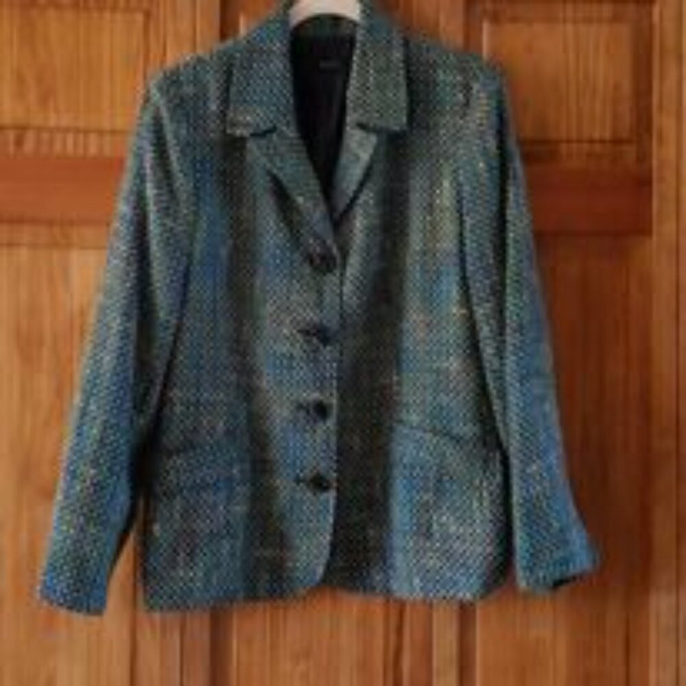 R.Q.T. green/yellow/turquoise textured jacket sz L woman's